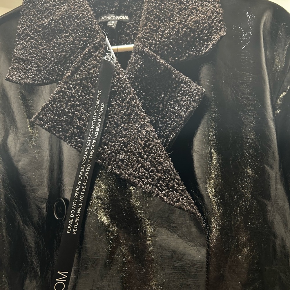 Fashion Nova Shiny Black Trench Coat - Picture 3 of 5